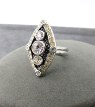 Lia Sophia Art Deco Inspired Ring Rivoli Rhinestones Designer SZ 9 Black Enamel - £23.17 GBP