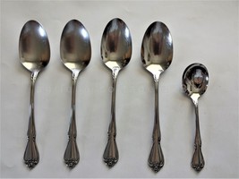 vintage 1881 ROGERS STAINLESS FLATWARE CHATELAINE 4 serving spoons 1 jelly - £27.20 GBP