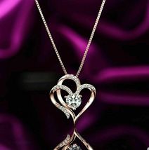 2Ct Round Cut Simulated Diamond Double Heart Pendant 925 Silver Gold Plated - £102.63 GBP