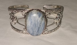 Natural Blue Kyanite Silver Bangle Bracelet - $19.72 CAD