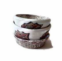 3Pc Handmade Ceramic Bowls Hand Painted Fall Theme Autumn Leaves Artisan... - £49.65 GBP