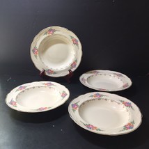 Homer Laughlin 4 Rimmed Soup Bowl Eggshell Georgian Gold Trim Flowers Sc... - $13.37