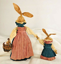 Handmade Easter Bunny Mother and Daughter Twisted Paper Doll 8&quot; x 7&quot; - £23.67 GBP