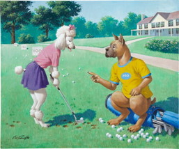 Decor Art Wall Dog Playing Golf Painting Picture Printed Canvas Giclee - £7.58 GBP+