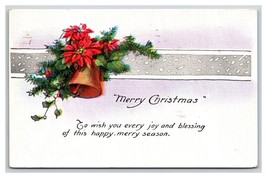 Merry Christmas Bell Poinsettia Pine Bough DB Postcard Y9 - $2.63