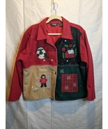 Take Two Red Wool Blend Women&#39;s XL Holiday Jacket Button Up Applique Sno... - £14.76 GBP