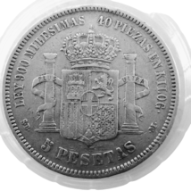 5 Pesetas - Amadeo I 1871 - $11,395.00