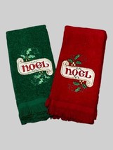 Vintage NOEL Christmas Towels Fingertip Made in USA Hand Towel Embroidery Fringe - $17.75