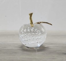 Clear Crystal Glass Apple With Brass Steam Paperweight - £19.32 GBP