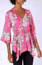 Nine West quarter sleeve neck pink floral printed blouse waist tie details Large - £25.76 GBP