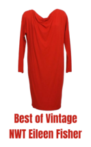 NWT $198 Eileen Fisher Drape Neck Dress X Small 2 4 Red Shift Vintage Viscose - £100.84 GBP