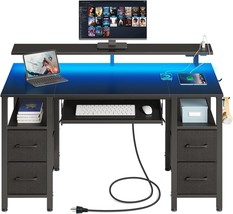 This Black Work Desk For Home Office Features Four Drawers, A Keyboard T... - £109.84 GBP