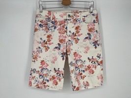 J.Jill Denim Bermuda Shorts Sz 8 White Pink Blue Floral Stretch Cotton - £15.70 GBP