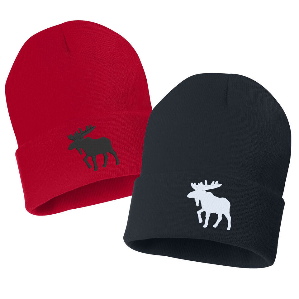 MOOSE Embroidered Cuffed Beanie Hat, Embroidered Gift, Winter Hat - $15.99