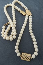 Vintage Napier Beads on Chain Necklace Two Tone Metal Rectangles Cream E... - £19.54 GBP