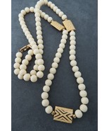 Vintage Napier Beads on Chain Necklace Two Tone Metal Rectangles Cream E... - $24.99