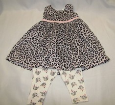 CARTERS BABY GIRL GRAY PINK BLACK SILVER LEOPARD DRESS KITTY CAT LEGGING... - £17.98 GBP