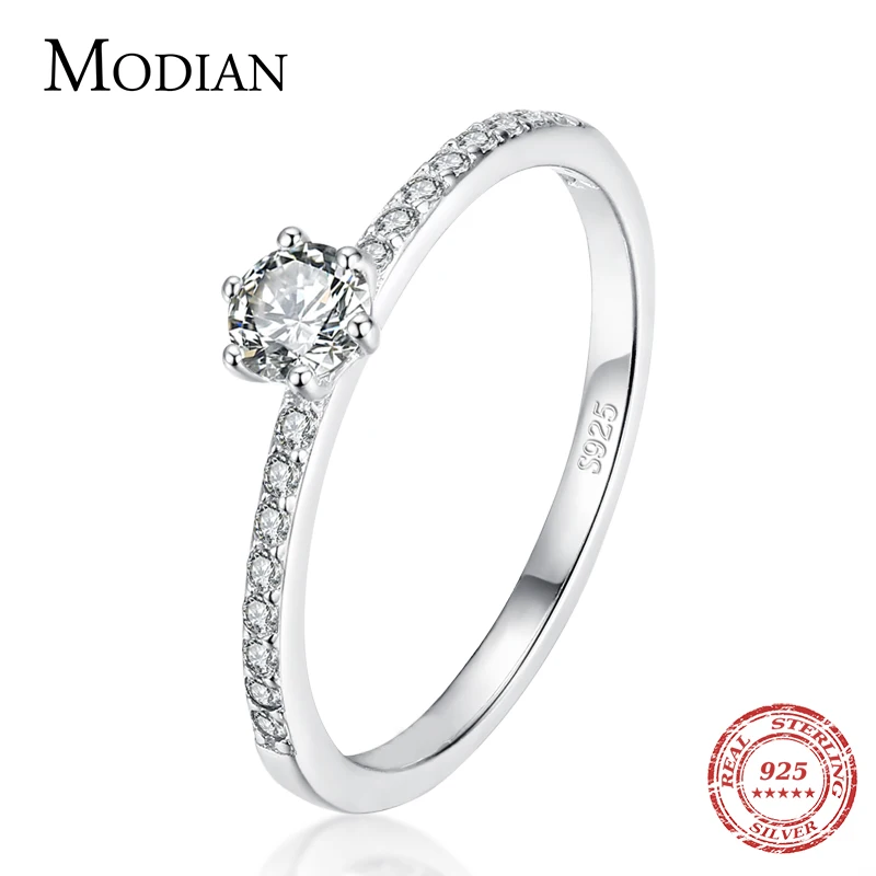 Modian Solid 925 Sterling Silver Simple Round Clear CZ Finger Rings For Women &amp;  - $17.30