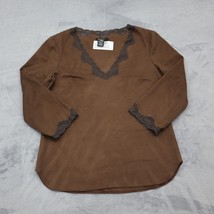 BCBG Maxazria Shirt Womens S Brown Velvet Long Sleeve Lace VNeck Blouse - £20.08 GBP