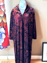 Oscar De La Renta Velvet Velour Vintage Robe Caftan Black Paisley Nightgown Zip - £43.58 GBP