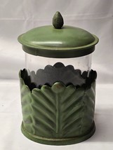 Vintage Glass &amp; Metal Art Apothecary Jar Canister Candle Holder - Unmarked - $407.93 MXN