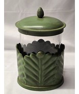 Vintage Glass &amp; Metal Art Apothecary Jar Canister Candle Holder - Unmarked - $21.76