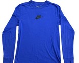 The Nike Tee Long Sleeve Just Do It 2 Sided Logo Ribbed Cuffs SMALL Roya... - $17.77