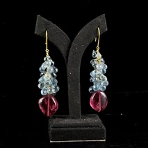 Natural Aquamarine Rubellite Pink Tourmaline 18K Yellow Gold Gemstone Earring - £1,746.59 GBP