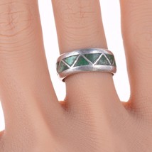 sz5.75 1940&#39;s-50&#39;s Zuni  silver Channel inlay turquoise band ring - £87.04 GBP