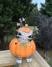 2023 Blue Sky Clayworks Halloween Cat Pumpkin Tealight Votive Candle Holder New - $59.99