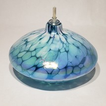 The Glass Eye Hand Blown Art Glass Teal Blue Iridescent Oil Lamp w Wick Seattle - £27.93 GBP