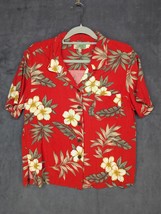 Tahiti Reef Club Womens Red Hawaiian Floral Short Sleeve Shirt Size Large - $14.01