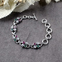 Real Silver Round Cut Stone Oxidized Bracelet Gift For Girls Women - $59.38