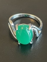 Green Jade S925 Silver Plated Women Statement Ring Size 9 - $14.85