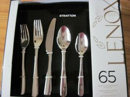Lenox Stratton 65 PC Flatware Set Service For 12 Stainless Steel 18/10 G... - $130.99 CAD