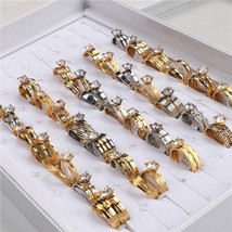 20Pairs/lot Stainless Steel Zircon Engagement Wedding Rings Set For Women Men Fa - £38.38 GBP