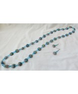 Vtg Millefiori glass bead necklace &amp; earrings set Pierced Blue/PInk 39&quot; - $45.00