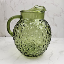 Vintage Anchor Hocking Lido Milano Crinkle Glass Ball Pitcher Avocado Green - £18.07 GBP