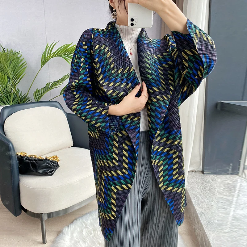 DEAT  Pleated Jackets Color Block Print Full Sleeve Elegant Casual Style... - $190.57