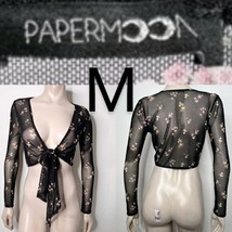 Black Mesh Flower Print Longe Sleeve Crop Blouse~Size M - $18.70