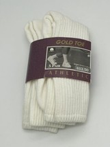 Gold Toe Athletic Terry Lined Crew Socks 2 Pairs White Cotton Sock Size 10-13 - £22.49 GBP