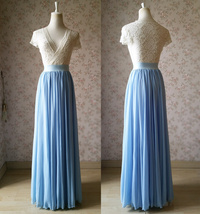 Blue Silky Chiffon Maxi Skirt Outfit Bridesmaid Custom Plus Size Chiffon Skirts image 6