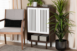 Pless Two-Tone Walnut Brown and White 2-Door Shoe Cabinet - $150.00