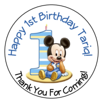 12 Personalized Mickey Mouse 1st First Birthday Party Stickers Favors 2.5&quot; Tags - £9.87 GBP