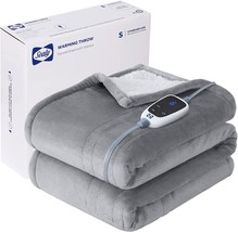 Sealy Electric Throw Blanket With 6 Heating Levels, Heated Flannel And Sherpa - £41.72 GBP