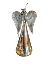 Spun Clear Glass Angel Hanging Christmas Ornament Gold Glitter Wings With Halo - £15.65 GBP