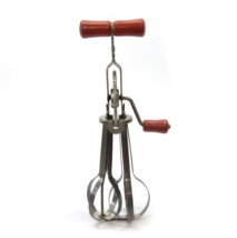 Androck Manual Hand Egg Beater Mixer Red Wood Handle Vintage - $11.85