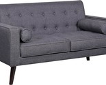 Valadez Linen Upholstered Tufted Mid-Century Modern Loveseat With Bolste... - £428.01 GBP