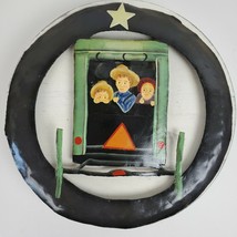 Vintage Metal ART Amish Country Hand Painted Family in Auto Steering Whe... - $34.09