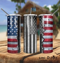 Distressed Torn American Flag Black Flag Patriot Party Stainless Steel Double Wa - £24.05 GBP+
